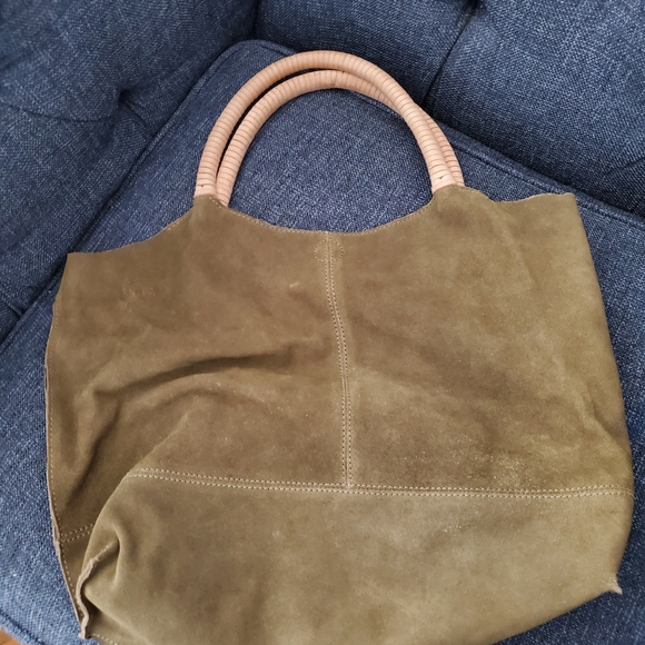HM Suede green bag with leather top handle - Picture 2 of 2